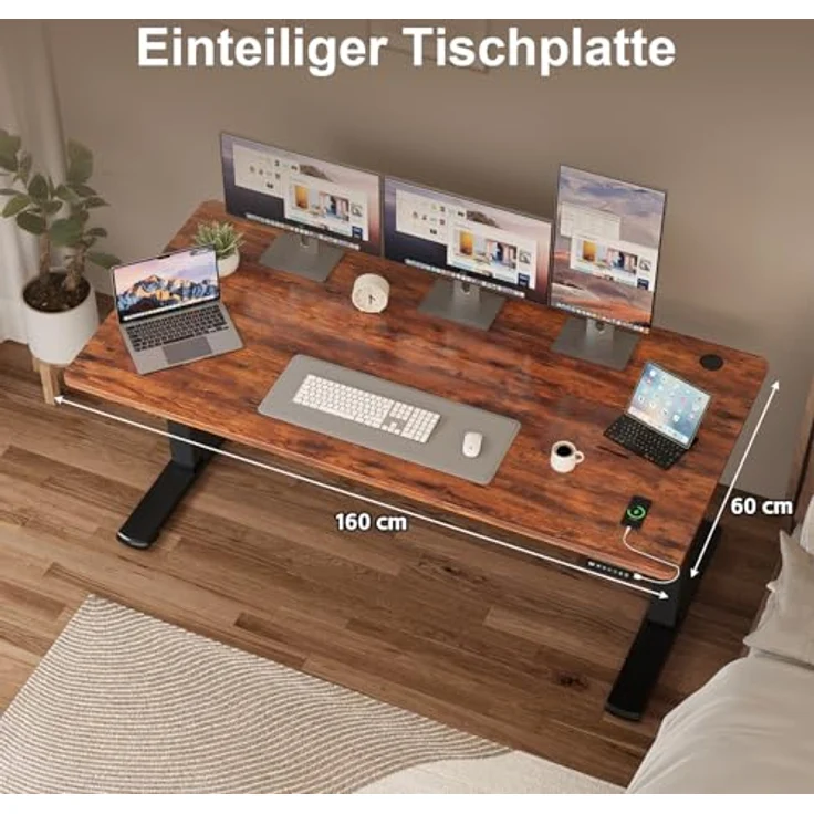 JUMMICO Schreibtisch elektrisch höhenverstellbar mit Memory-Funktion ,Schwarz, 160x60 cm Braun – Bild 4