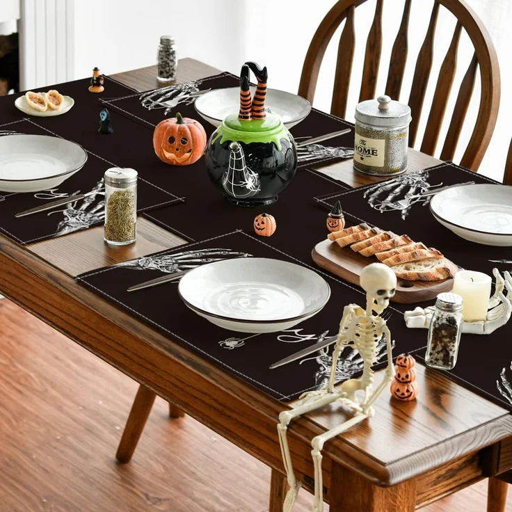 ABC Halloween-Platzset, 4-teilig, Totenkopfhand-Motiv, 30 x 45 cm – Bild 4