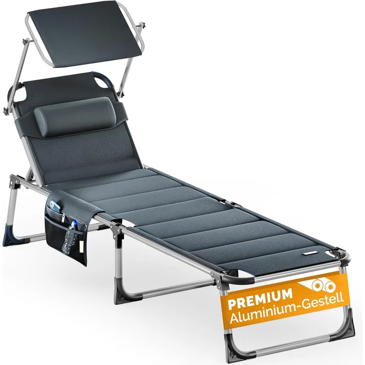 Casaria 'Bari' Sonnenliege, gepolstert & klappbar, Aluminium anthrazit meliert, 60 x 210 x 81 cm