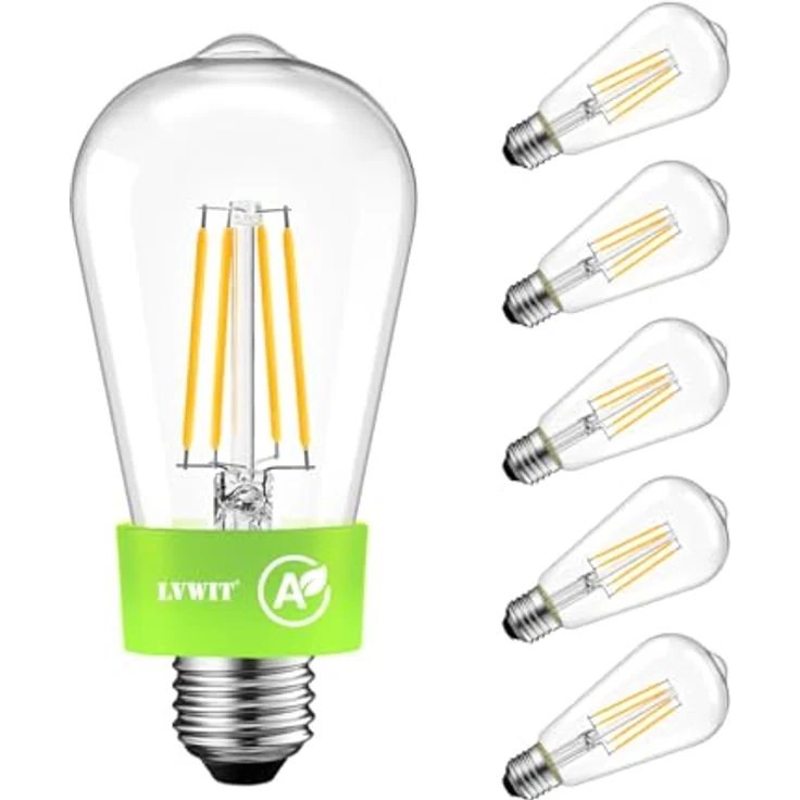 LVWIT 3.8W E27 E27 LED Warmweiss Energieklasse A, Filament Lampe Glühfaden ST64, 2700K Warmweiß, ultrahell 806 Lumen, ersatz 60W, Rustikalampe ST64, Nicht Dimmbar (6er Pack) – Bild 2