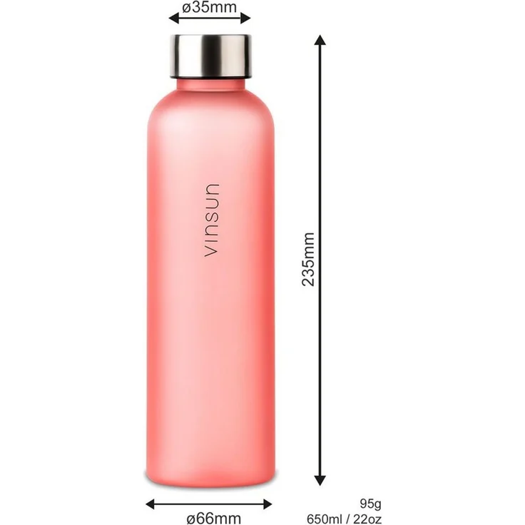 Vinsun Trinkflasche Tritan Wasserflasche 650ml - Sportflasche Kohlensäure geeignet, Auslaufsicher, BPA frei, bruchsicher, geruchs- und geschmacksneutral – Bild 2