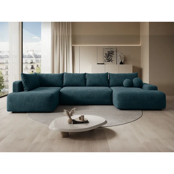 Vente-unique - DAVISO Sofa Stoff Blau - B 204 cm x H 87 cm x L 360 cm
