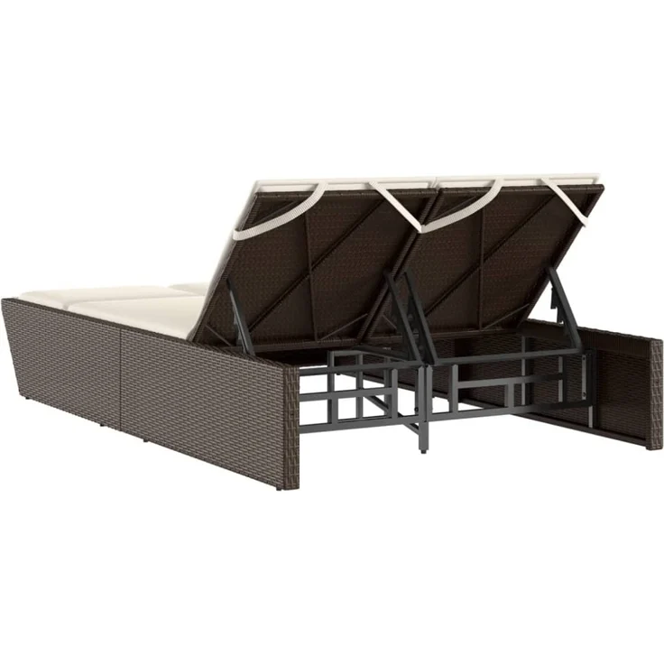vidaXL Doppel-Sonnenliege mit Auflagen Braun Poly Rattan 368180 – Bild 10