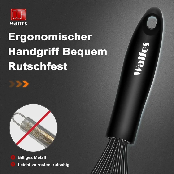 Walfos 21.5cm Silikon Edelstahl Schneebesen Schwarz Rührbesen Ballonschneebesen – Bild 5