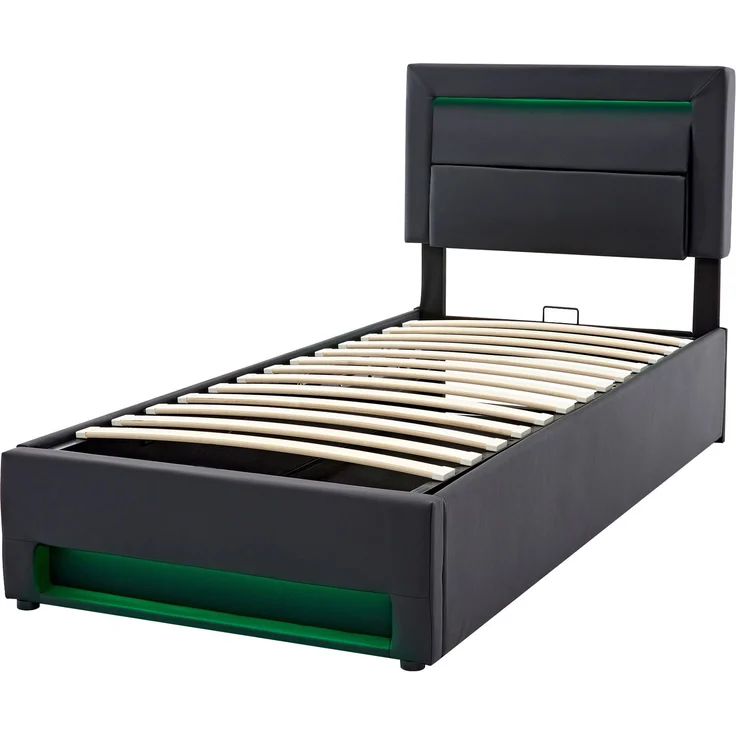 ZUBALIYA Polsterbett 90 x 190 cm mit LED-Beleuchtung, USB-Anschluss, Lattenrost, Kunstleder (PU), Schwarz – Bild 10