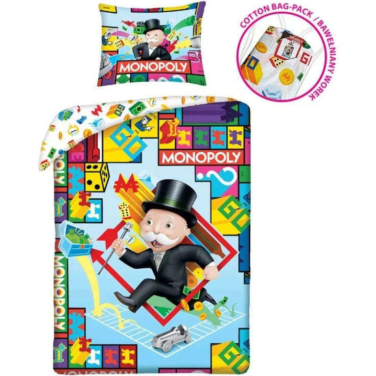 Monopoly Bettwäsche Set aus Baumwolle Bettdeckenbezug 140 × 200 cm mit 70 × 90 cm Kissenbezug – Bild 2