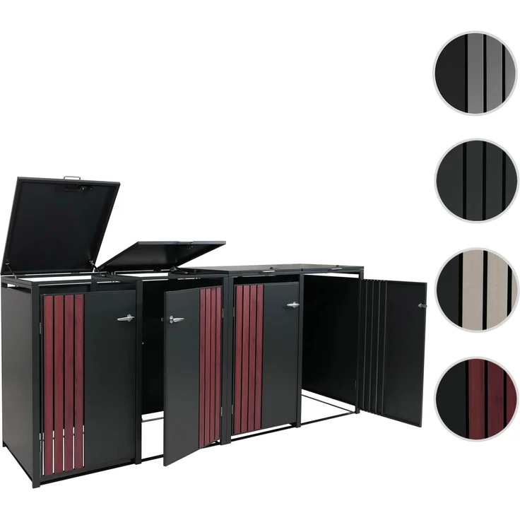 4er-Mülltonnenverkleidung HWC-O67, Mülltonnenbox mit Deckel, Metall 122x264x84cm 104kg ~ anthrazit Holzoptik dunkel – Bild 10