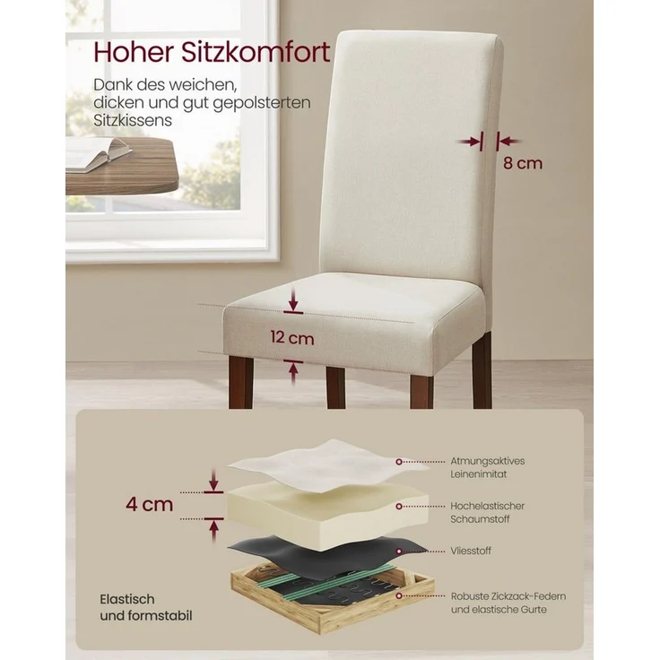 VASAGLE Esszimmerstuhl 2er Set/ 4er Set/ 6er Set Esszimmerstühle, Küchenstuhl (Set, 4 St), Parsons-Stil, 58 x 48 x 99 cm, stuhl bis 120 kg – Bild 2