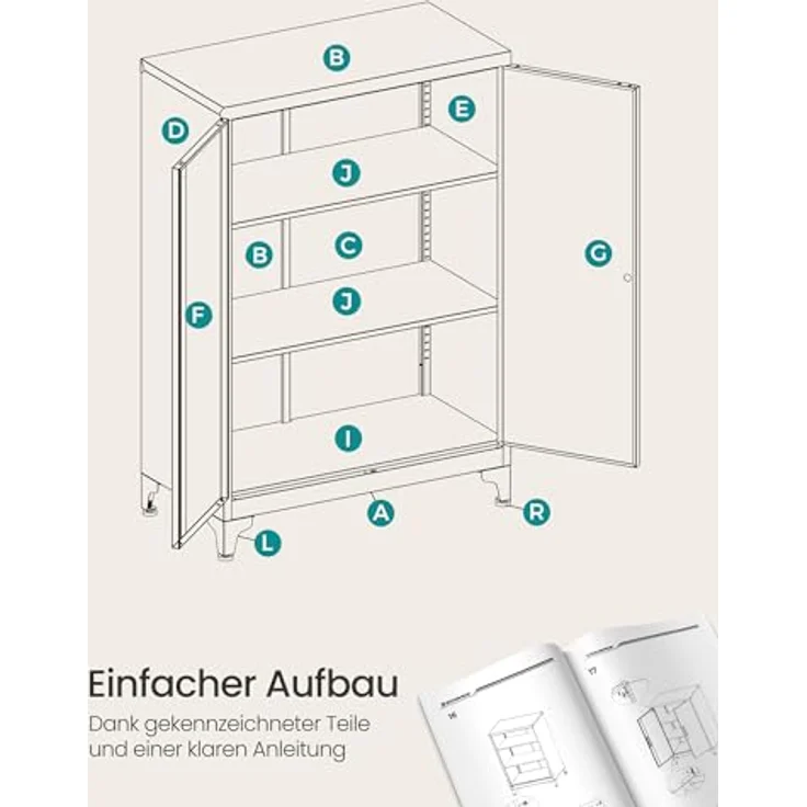Songmics Aktenschrank, mit 2 Türen, abschließbar, Stahl mattgrau, 90 x 40 x 60 cm – Bild 8