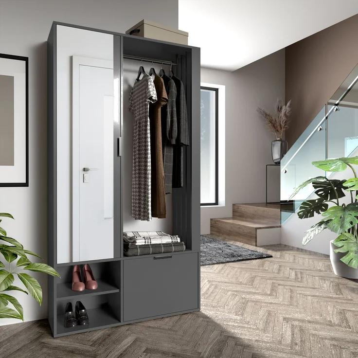 AX LIVING Garderobe Flur Milanoir 100 cm mit Spiegel Modern in Graphit – Bild 3