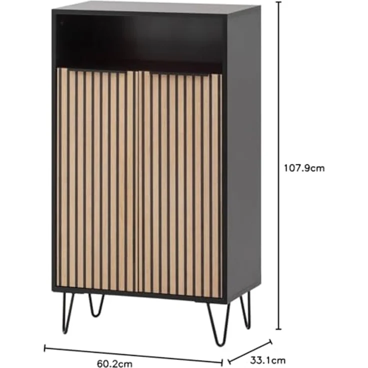 Schildmeyer Schuhschrank Hank, Holzwerkstoff, Schwarzmatt/Akustikpaneel Optik, 60,2 x 33,1 x 107,9 cm – Bild 3