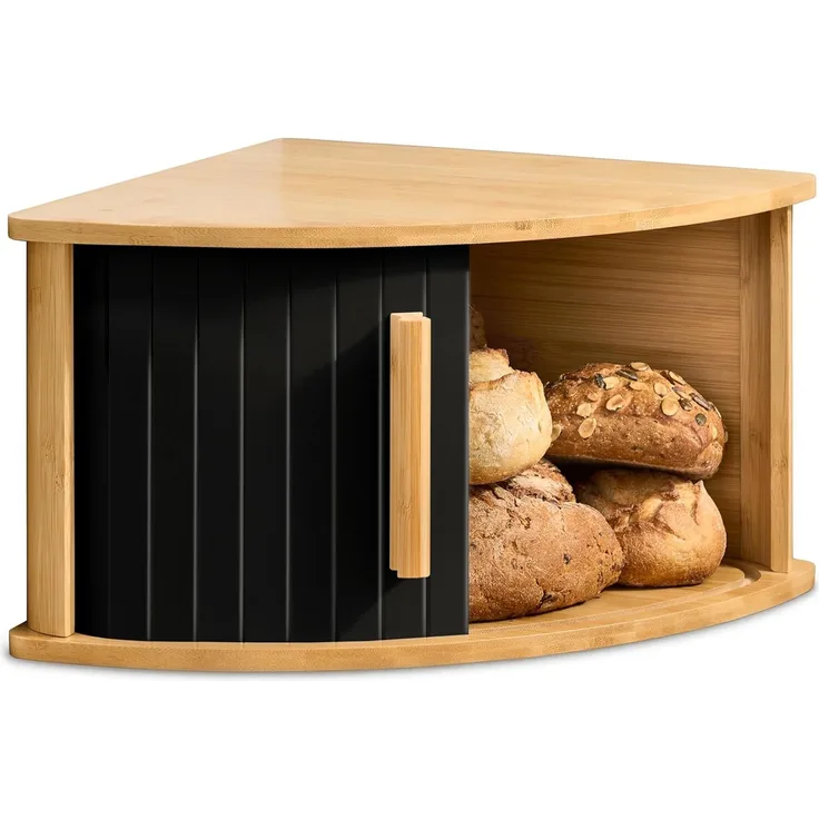 Praknu Brotkasten HAUPT Eckbrotkasten, Bambus, Holz, (Einzelartikel, 1-tlg, Nein), FSC®-zertifiziert, platzsparendes Eckformat, Schiebetür beidseitig
