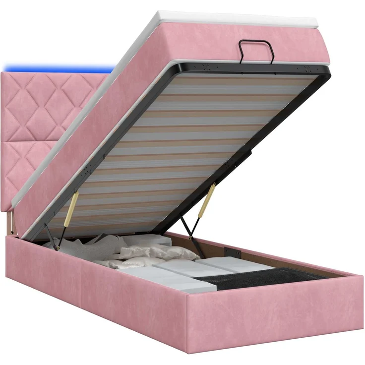 vidaXL Ottoman-Bett mit Matratze und LED Rosa 90 x 190 cm Samt 3458348 – Bild 2
