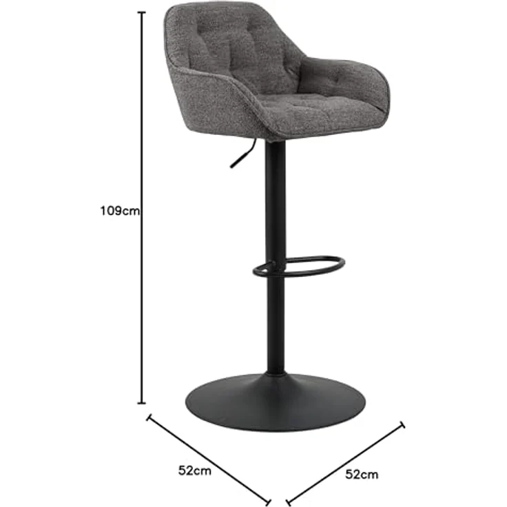 MID.YOU Barhocker Anthrazit, drehbar und höhenverstellbar, Textilbezug, 57x63-84x53 cm, Fußstütze, modernes Metallgestell – Bild 3