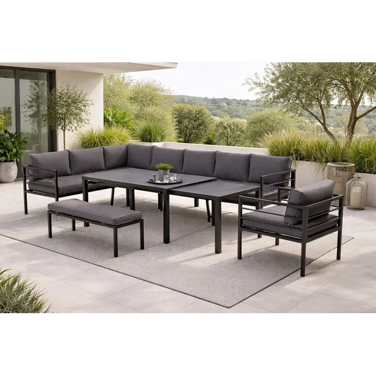 Gardissimo 'LARINO' Ecklounge mit verstellbarer Liegefläche und ausziehbarem Gartentisch, Aluminium anthrazit