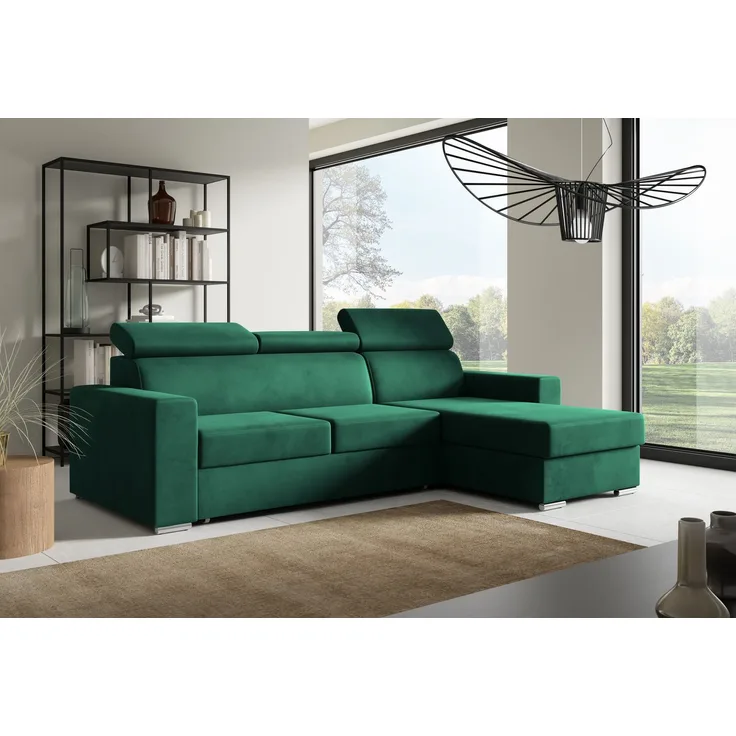 Ecksofa in L-Form NELA, L-förmige Eckcouch mit Schlaffunktion, ausziehbares Sofa, 1 Bettzeugbehälter, verstellbare Kopfstützen, (Monolith 37), 96x170 cm