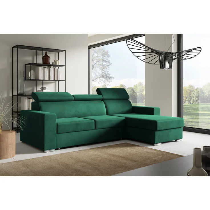 Ecksofa in L-Form NELA, L-förmige Eckcouch mit Schlaffunktion, ausziehbares Sofa, 1 Bettzeugbehälter, verstellbare Kopfstützen, (Monolith 37), 96x170 cm – Bild 1