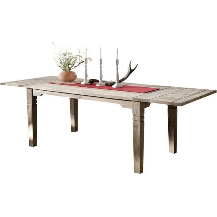 Esstisch mit Ansteckplatten Sheesham 160-200/240x90x76 grau geölt LEEDS #53