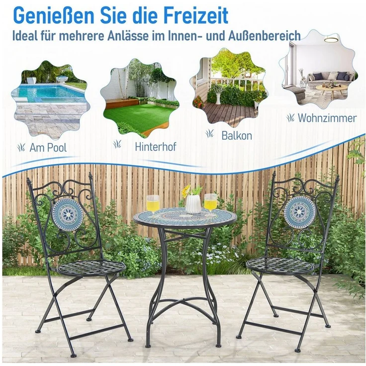 COSTWAY Balkonset Bistro-Set, (3-tlg), inkl. 1 Tisch & 2 Stühle, aus Metall – Bild 3