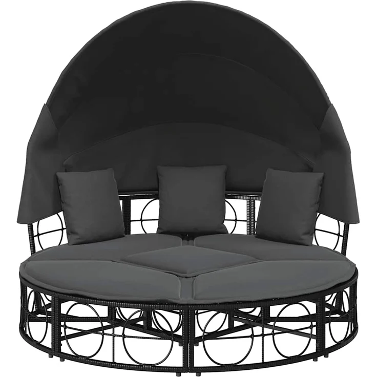 vidaXL Outdoor-Loungebett mit Dach und Kissen Schwarz Poly Rattan 4108234 – Bild 5