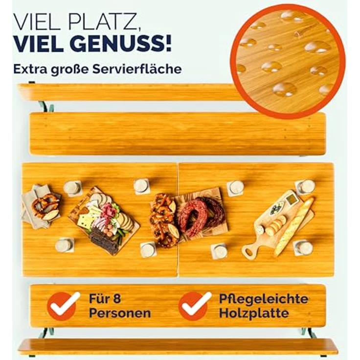 Casaria Bierzeltgarnitur mit Rückenlehne, 3-teilig, klappbar, Holz natur / Stahl grün, 170 x 70 x 75 cm – Bild 7