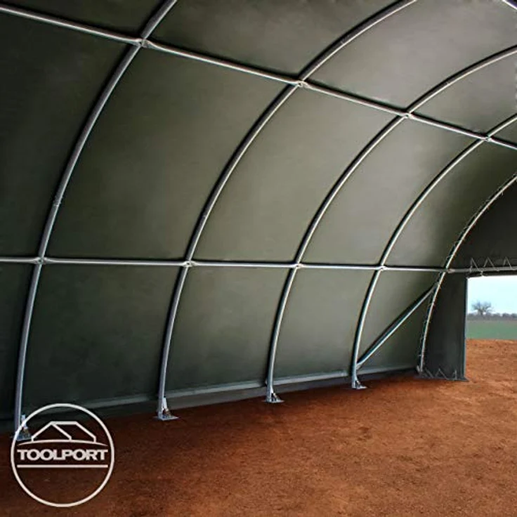 TOOLPORT Rundbogenhalle Zelthalle 9,15x12x4,5m, robuste PVC-Plane 2300N, wasserdicht und UV-beständig, grün – Bild 3