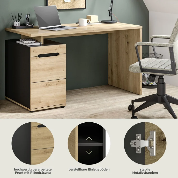 Canu Schreibtisch in Artisan Nachbildung – Bild 7