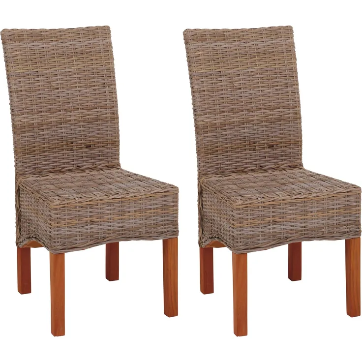2er-Set Esszimmerstuhl Korbstuhl Stuhl M44, Kubu-Rattan ~ ohne Sitzkissen