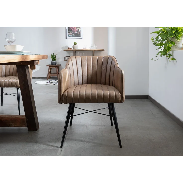 Stuhl Echtleder 54x61x76 beige IRON LABEL #12 – Bild 3