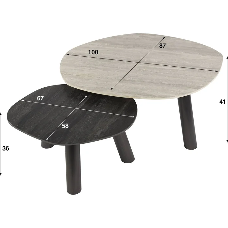 Wint Couchtisch-Set – Keramik, Edelstahl – Hellgrau & Dunkelgrau, Log – Bild 6