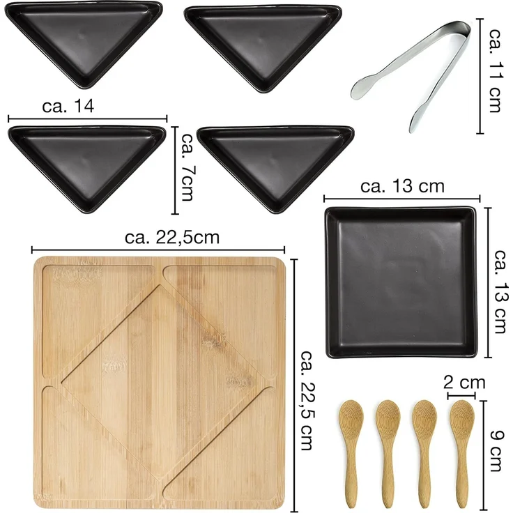 Moritz & Moritz Servierschale Schalen Set, Schiefer, Holz, (Set, 11-tlg) – Bild 2