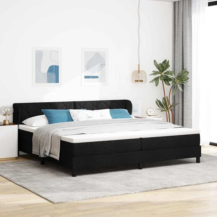 vidaXL Boxspringbett mit Kopfteil Schwarz 200 x 200 cm Stoff 3340110 – Bild 1