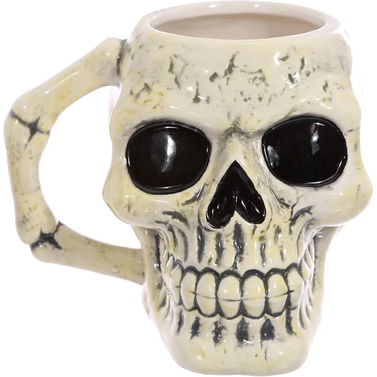 Puckator MUG217 Tasse Totenkopf, Keramik, elfenbeinfarben-Schwarz, 12,5 x 12,5 x 10,5 cm