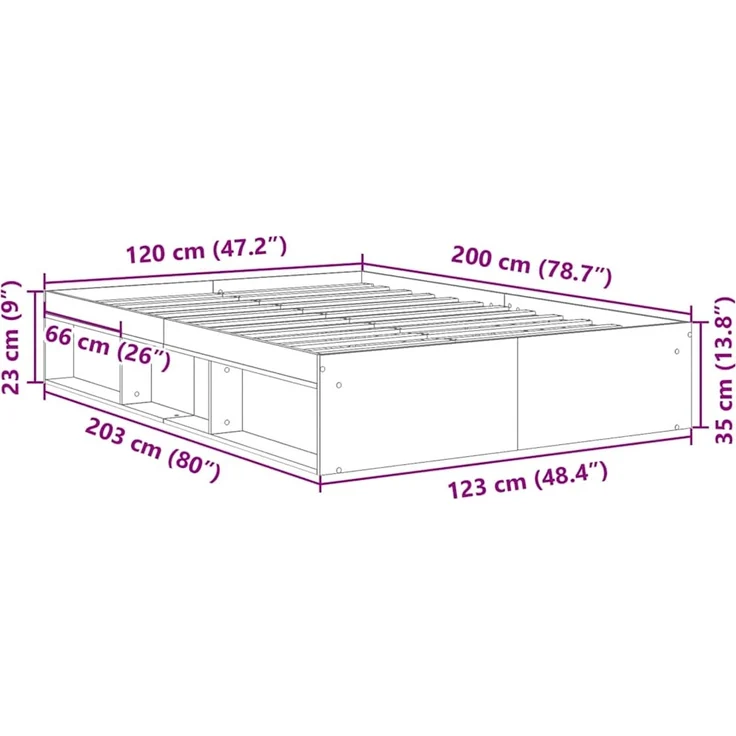 vidaXL Bettgestell ohne Matratze Artisan-Eiche 120x200cm Holzwerkstoff 3328835 – Bild 9