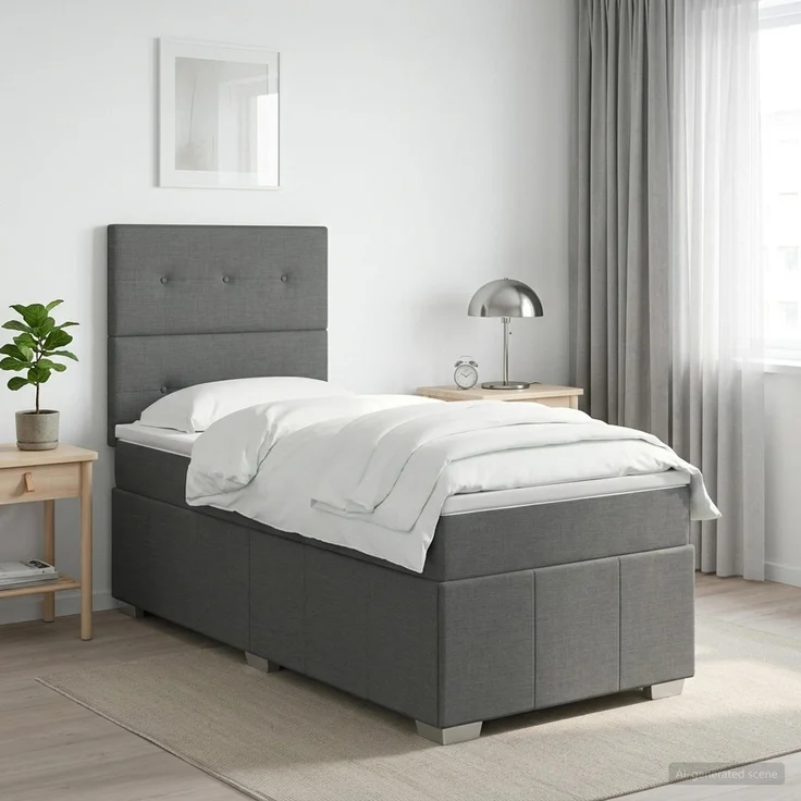 vidaXL Boxspringbett mit Matratze Dunkelgrau 80 x 200 cm Stoff 3454009 – Bild 1