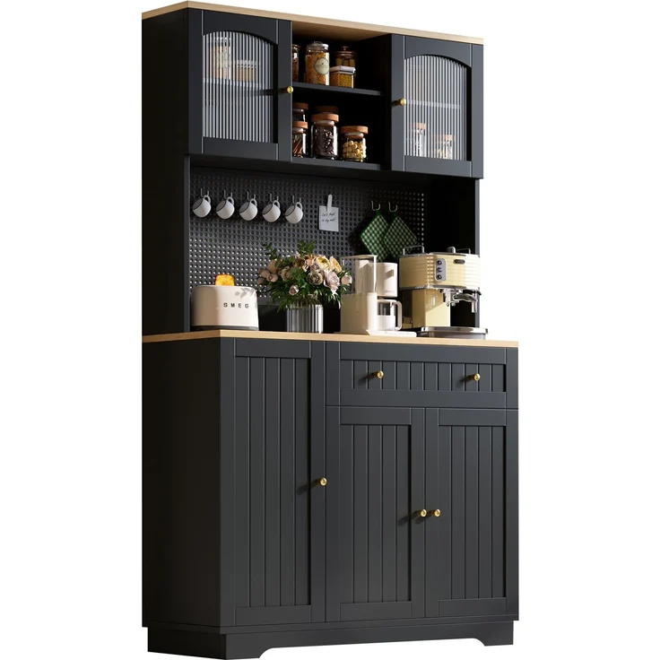 ZUBALIYA Vitrinenschrank mit Tür / Küchenschrank, mit verstellbaren Einlegeböden und lochblech, Schwarz, 103.5 x 40 x 180 cm, fürs Kinderzimmer, mit Schubladen, mit Stauraum – Bild 12