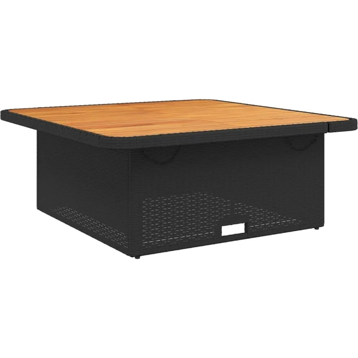 Gartentisch, Beistelltisch, Balkontisch Schwarz 110x110x71 cm Poly Rattan und Akazienholz – Bild 2