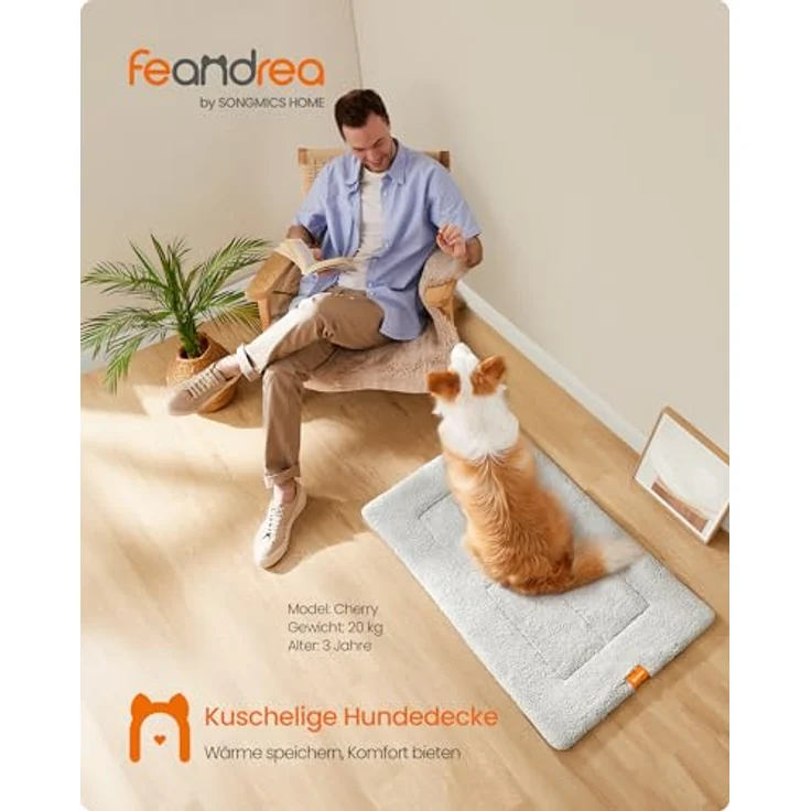 Feandrea Hundedecke, Haustier Decke, für Hunde, Katzen, 105x70 cm, XL, maschinenwaschbar, trocknergeeignet, rutschfest, hellgrau PPB020G01 – Bild 3