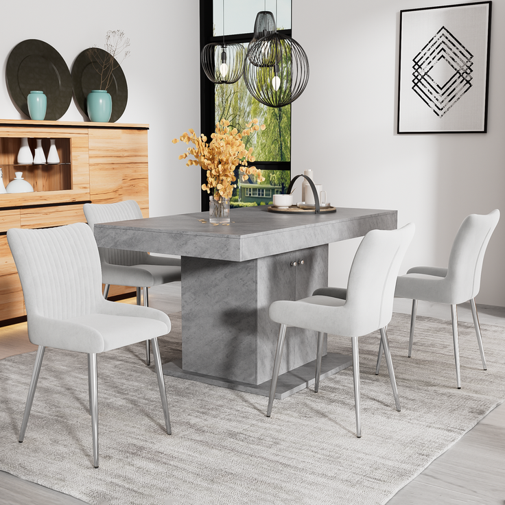 Merax Samt-Esszimmerstuhl, 4er-Set, luxuriös, Wohnzimmer, Schlafzimmer, Lounge-Stuhl mit vier Silberne Metallstützbeinen, Lendenwirbelstütze, Grau – Bild 2