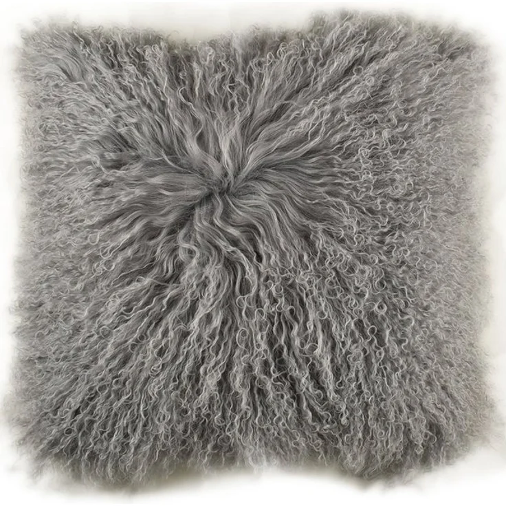 KUHFELL online & NOMAD Dekokissen Echtes Tibet Lammfell Kissenbezug Grau Schwarz oder Weiß 50x50 cm – Bild 3
