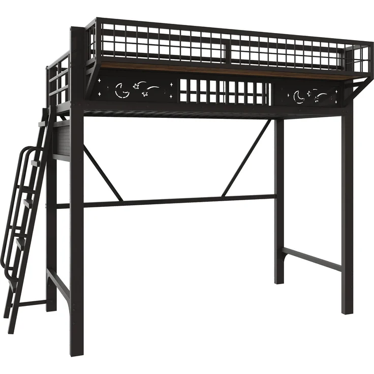Hochbett, 90 x 200 cm, Metallbettgestell, Staufächer, offene untere Ebene, Ohne Matratze, Schwarz – Bild 9