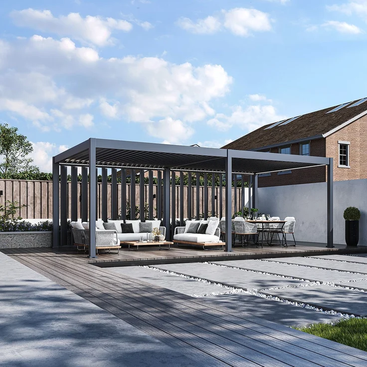 Weide Pergola Sichtschutzwand 3,6m mit kippbaren Lamellen anthrazit – Bild 1