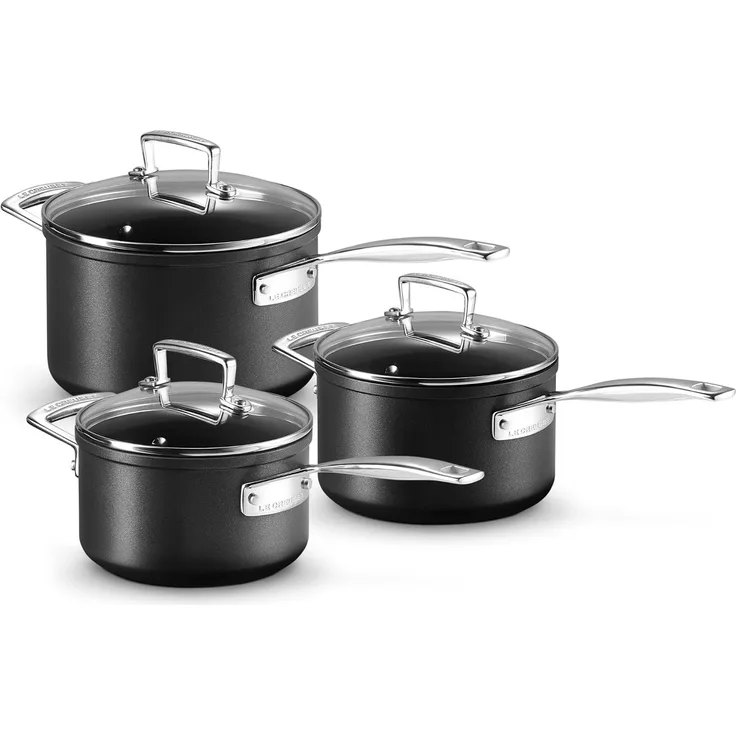 e Creuset Aluminium-Antihaft 3-teiliges Profitopfset, Ø 16, 18 und 20 cm, Für alle Herdarten inkl. Induktion geeignet, Anthrazit/Silber