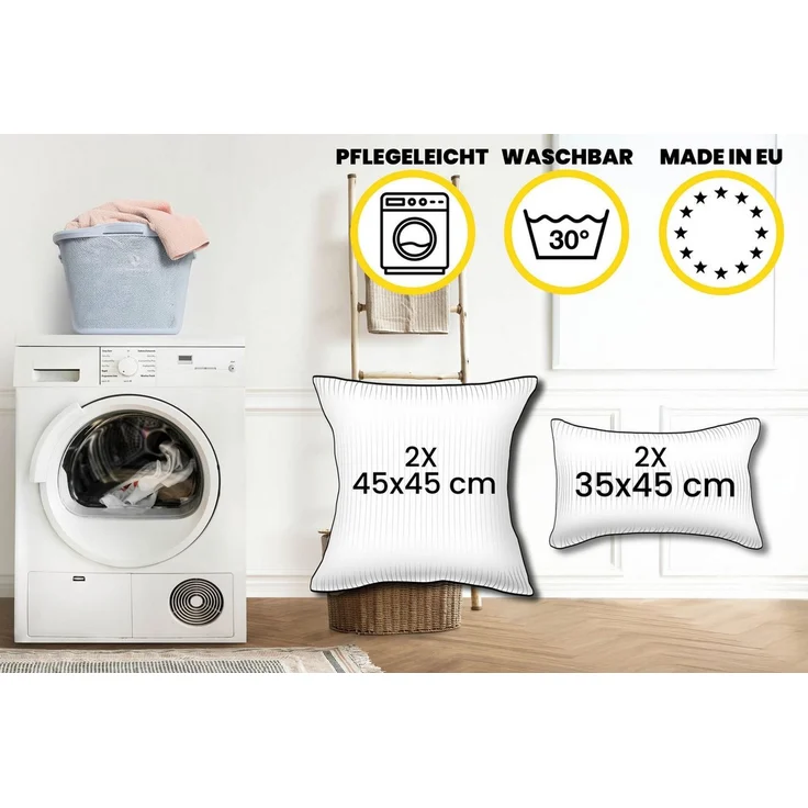 Amilian Dekokissen Sofakissen 4er Set mit Füllung - 2x 45x45 + 2x 35x45 cm, Hotelverschluss, waschbar, formstabil – Bild 3