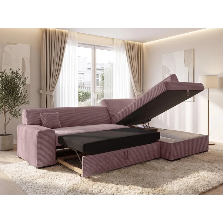 AX LIVING Rosa Sofa mit Schlaffunktion Lucera 260 cm Ecksofa Altrosa R – Bild 3