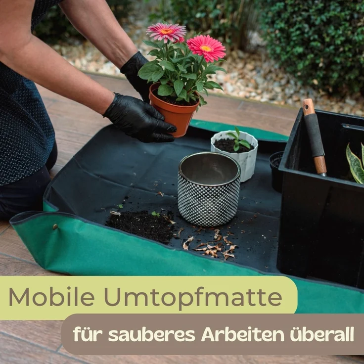 2er Set Pflanzen Umtopfmatte Wasserdicht Pflanzunterlage Faltbar Pflanzenmatte Tragbare Gartenmatte Grün Pflanzwanne Pflanzen Zubehör Umpflanzmatte 70x70 Oxford 600D – Bild 3
