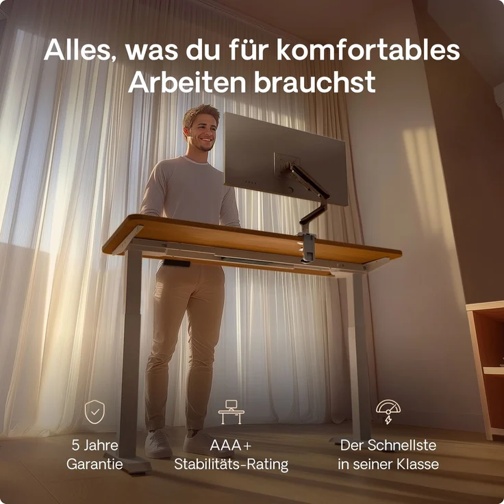 Desktronic HomeOne Elektrisch höhenverstellbarer Schreibtisch 160x80cm Grau/Walnuss mit Memory-Funktion, Anti-Kollisions Technologie, USB-A und USB-C-Ladeanschlüssen – Bild 2