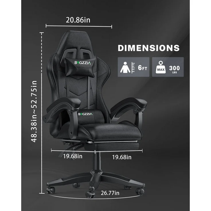 BIGZZIA Bürostuhl Gaming Stuhl mit Fußstütze - Gamer Stühle Ergonomisch mit Lendenkissen, Kopfstütze Gaming Chair Höhenverstellbar Computerstuhl – Bild 2
