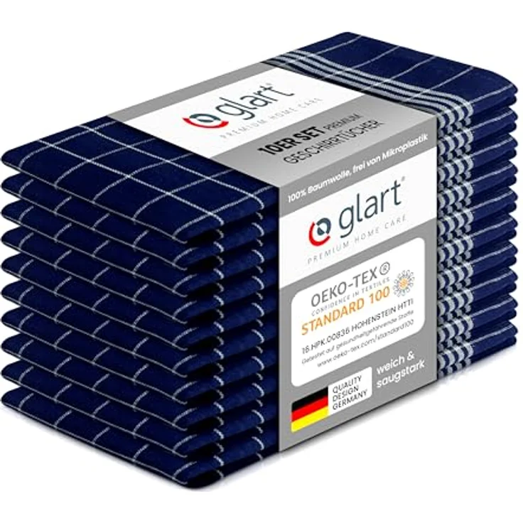 Glart 48BI2 10er Set Küchentücher 50x70 cm aus 100% Baumwolle in blau, OEKO-TEX Standard 100 zertifiziert, fusselfrei, waschbar, vorgewaschen für die Küche und Abwasch – Bild 1