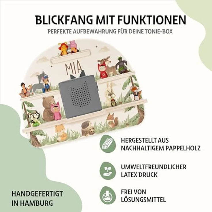 KIDSMOOD - Personalisiertes Tonie Regal für Kinderzimmer | Regenbogen Wand-Regal mit genügend Platz für Tonie-Hör-Figuren, Aussparung für Tonie-Musikbox & Kabelmanagement, Tonie Regal Mädchen & Jungen – Bild 4